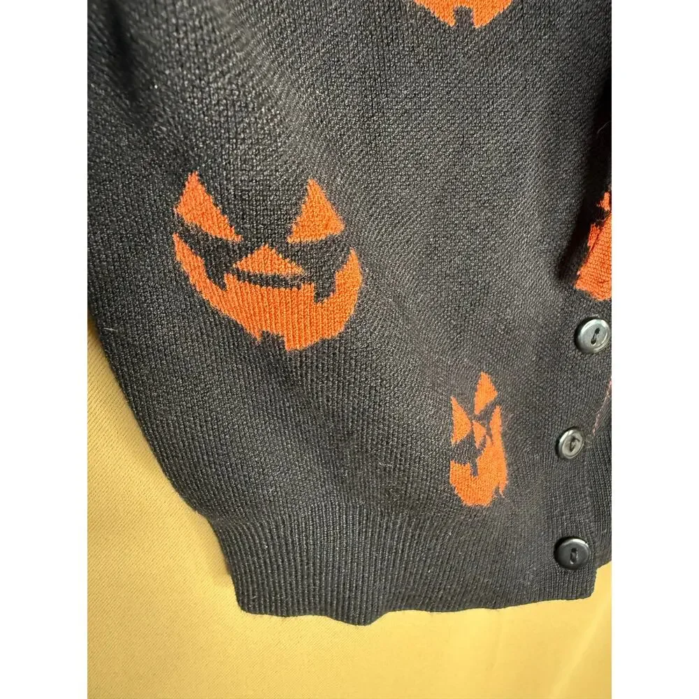Unique Vintage Black Jack O Lantern Pumpkin Kids Crop Cardigan One Size NWOT